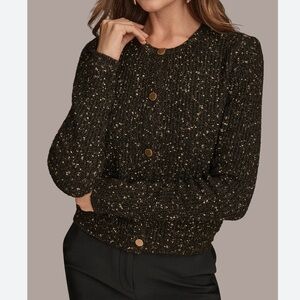 Like New Donna Karan Black and Gold Speckled Cardigan, XL